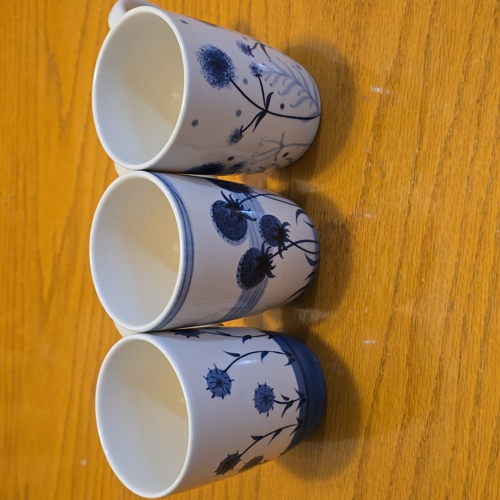 Herman Dodge & Son Handpainted Blue Floral Ceramic Mug Set